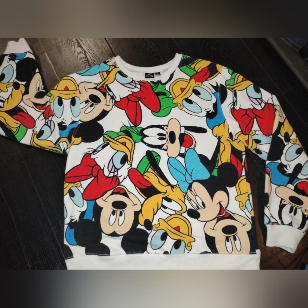 Disney Mickey Mouse And Friends All Over Print Crew Neck Sweatshirt Size Large